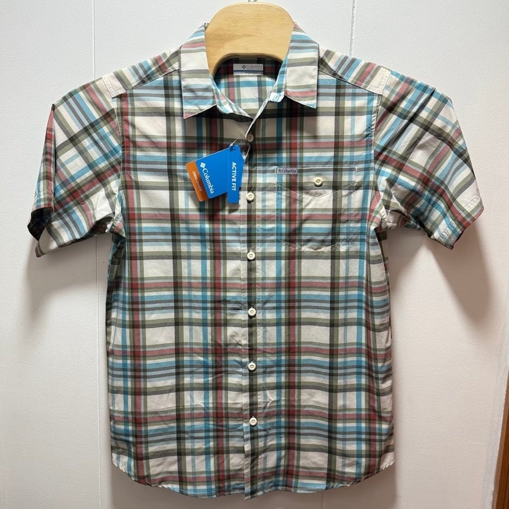 Columbia Fir Ridge Plaid Short Sleeve Shirt Mens Small Active Fit Omni-Shade NEW